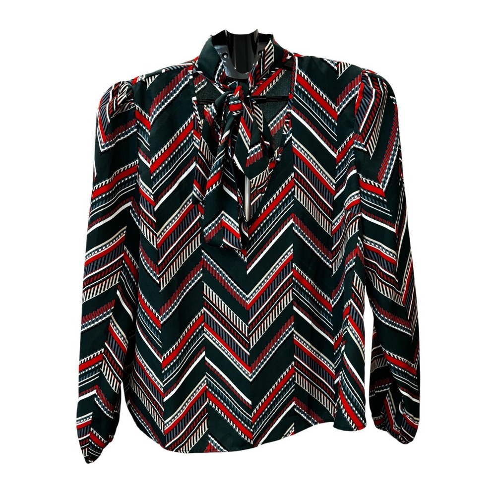 Forever 21 Geometric Print Scarf Neck Long Sleeve Blouse Women's Size Medium